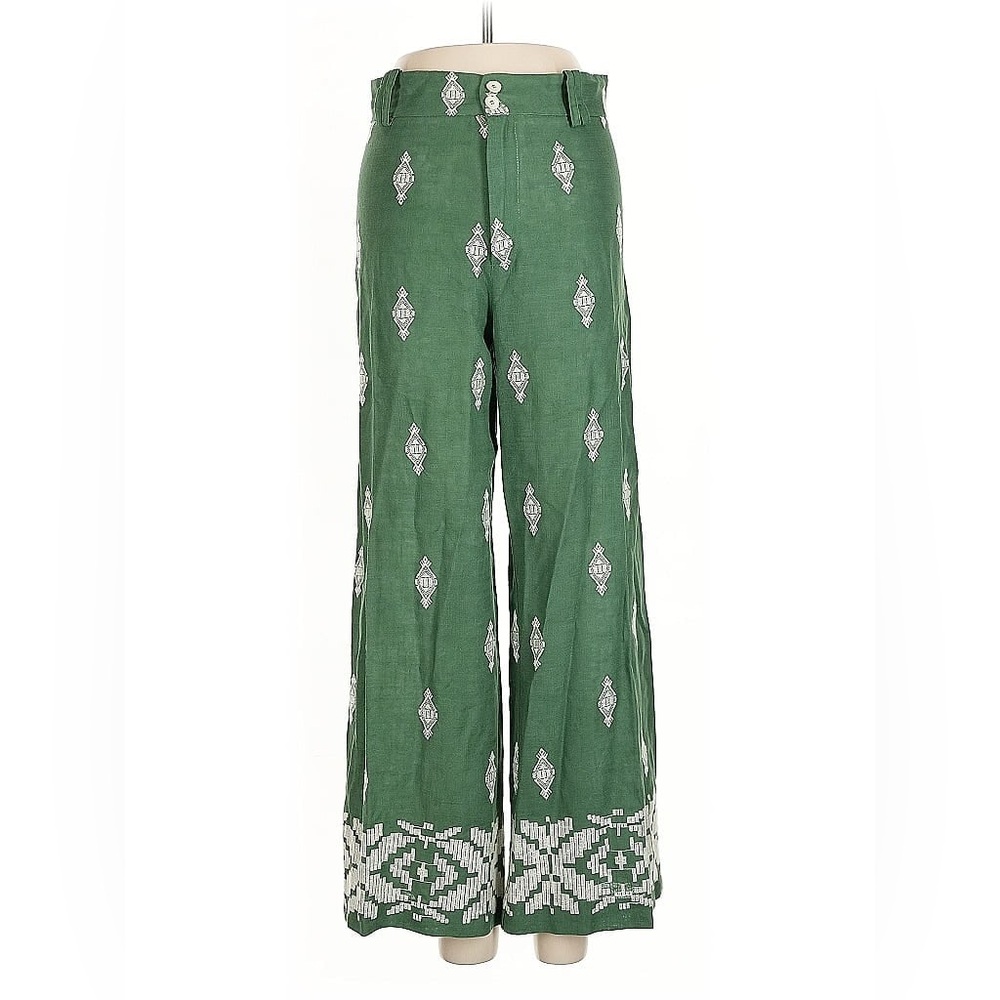 Zara Green Wide Leg Pants with White Pattern